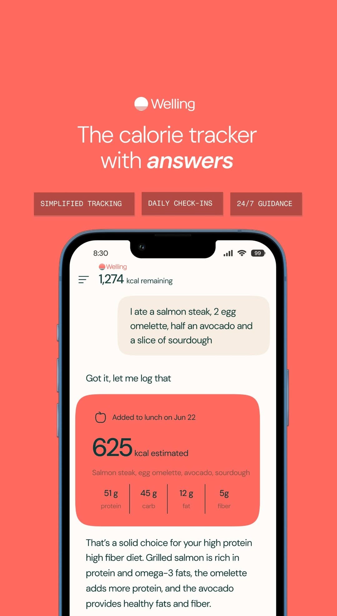 The best food tracking app is the one you’ll actually use.

⭐️⭐️⭐️⭐️⭐️ Rated 4.8 by 3,000+ users for the simplicity of calorie tracking, 24/7 personal guidance and daily accountability.

• Track calories by sending a message or photo
• Get coaching without judgement
• Receive personal planning and feedback
• Custom and instant meal planning

Try now!
