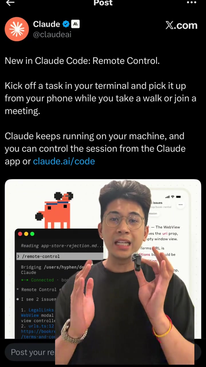 Anthropicai releases a new feature for Claude Code Remote ControlYou can now continue your local claude code sessions anywhere from your phone claudecode anthropic ai tech technews