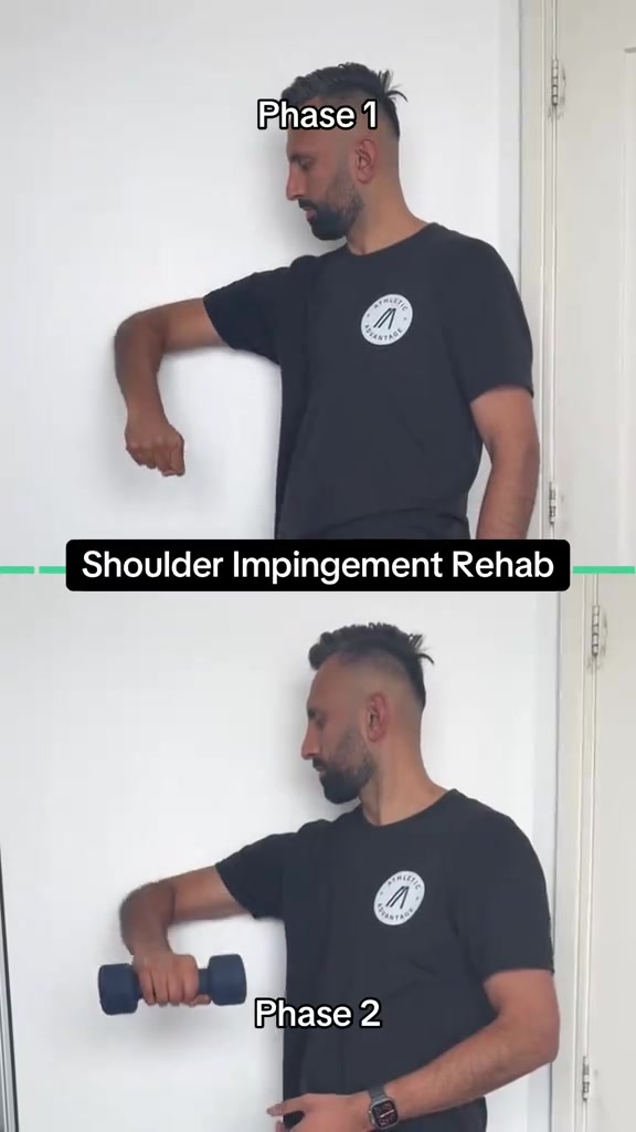 Shoulder impingement exercises should change as your shoulder improves Early rehab focuses on restoring movement and function As symptoms improve your exercises should progress to strengthening the rotator cuff and the muscles that stabilize the shoulder joint with added resistance Keep in mind that shoulder impingements can have many causes so while this is a general routine its always best to get assessed by a physio Drop us a comment and share your experience with us shoulderimpingement shoulderrehab shoulderpain physiotherapy fyp