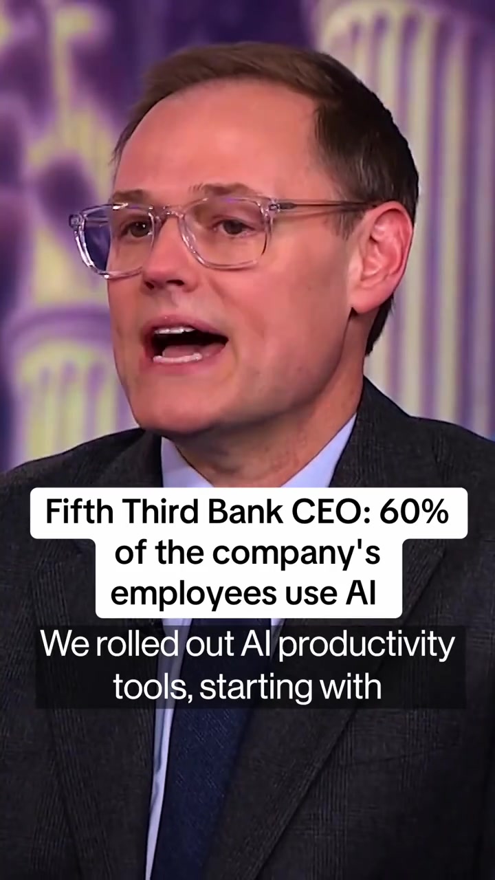 Fifth Third Bank CEO Tim Spence says that nearly 60 of the companys employees are using an AI tool in their daytoday workflows business tech AI