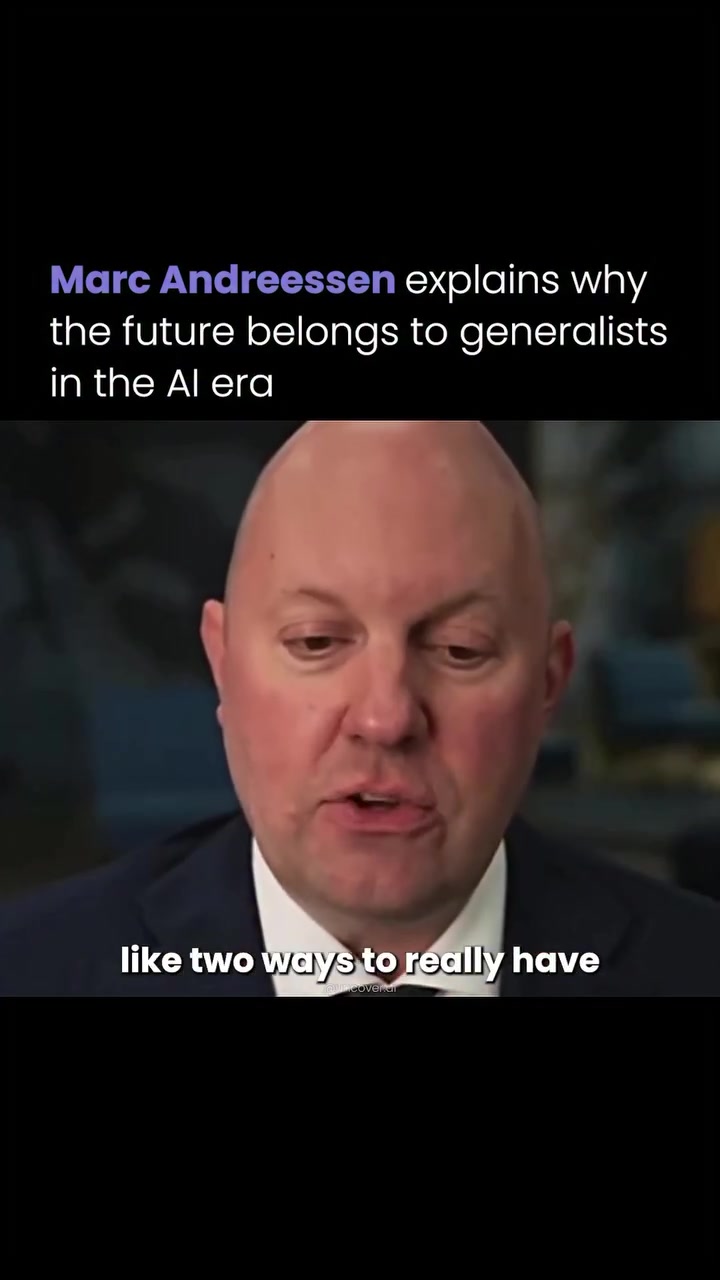 Marc Andreessen believes AI is changing who wins in the knowledge economy.

For years, specialists had the advantage because deep expertise was rare and took years to build. Now AI can provide that depth instantly. This shift is giving generalists a new edge.

AI acts like an on-demand knowledge partner. It allows people to focus on connecting ideas, making decisions, and leading teams. That is why many successful CEOs are generalists. 

They may not be the best at one specific skill, but they understand how everything works together. With AI, this ability becomes even stronger.

👉 Follow @uncover.ai to stay updated with the latest AI news

—

Media: TBPN